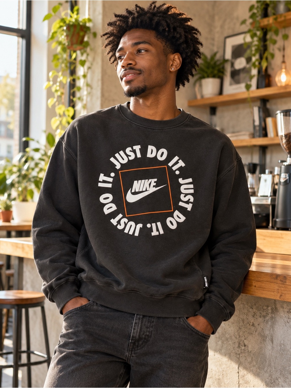 Nike JDI Just Do It Fleece Crewneck Sweatshirt Men’s Medium Black